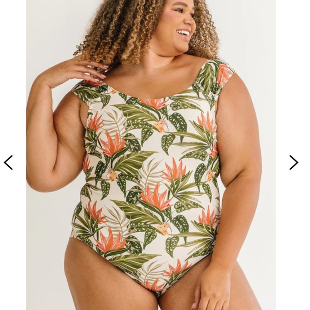 Lime Ricki NWT "Vintage Tropical" one piece cap sleeve bathing suit 3x